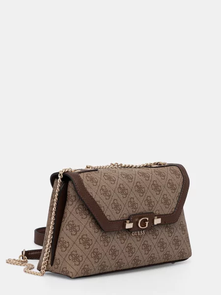 Geanta crossbody Guess cu autograf din piele bej