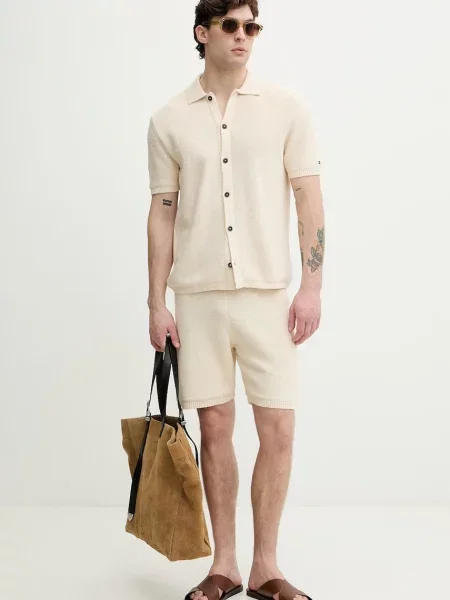 Tommy Hilfiger Kratke hlače iz tkanine Kremna bež