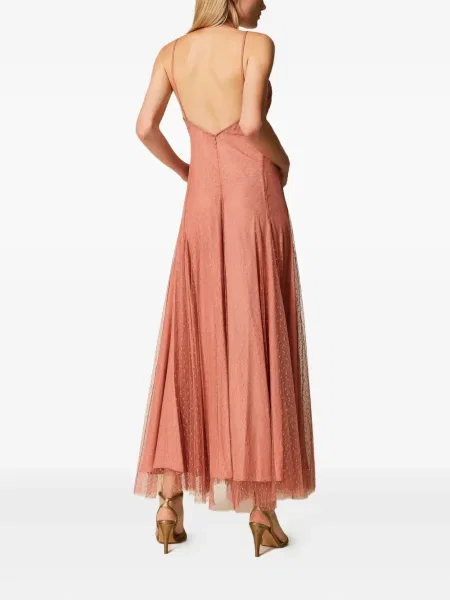Rochie maxi Twinset cu buline din tul de costum roz