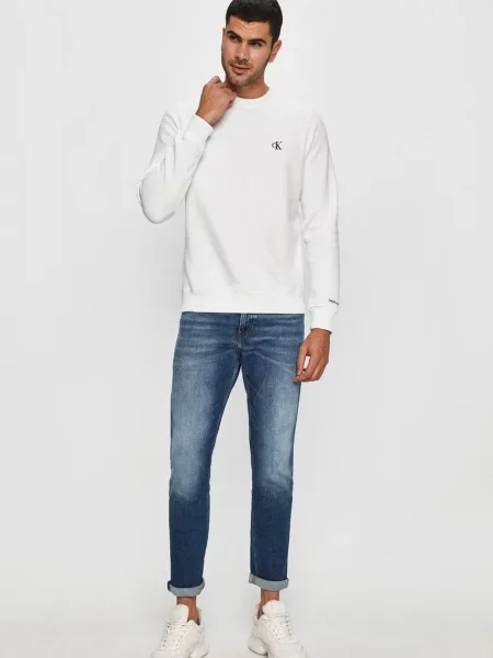 Pulover Calvin Klein Jeans z vezenjem bela