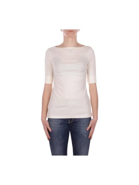 T-shirt krój slim fit z czystej bawełny Lauren Ralph Lauren beżowe