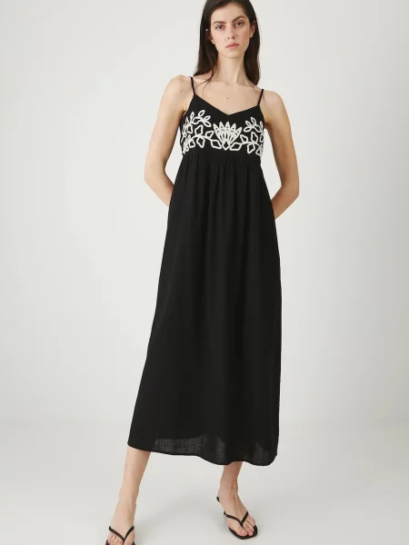 Medicine rochie din amestec de in maxi evazați negru