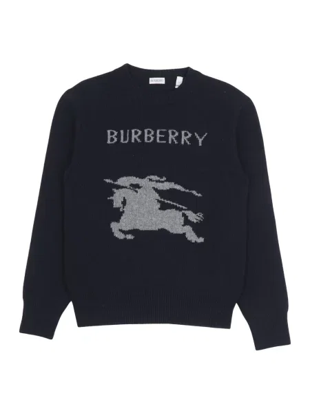 Sweter wełniany Burberry wełniany z autografem niebieski
