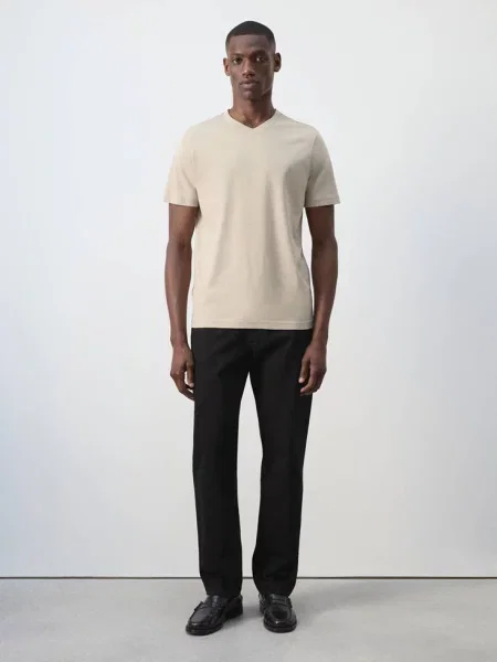 Koszulka slim fit piaskowy Mężczyzna XS MANGO MAN