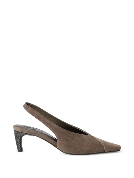 Pantofi cu toc Brunello Cucinelli din piele de căprioară slingback maro