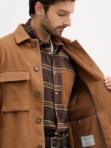 Шерстяная демисезонная куртка Michael Kors коричневая