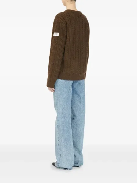 Pulover Mm6 Maison Margiela cu decolteu în V maro