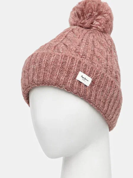 Шерстяная шапка Pepe Jeans розовая