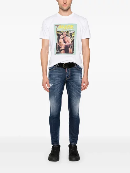 Liesas skinny fit džinsai Dsquared2 su nubrozdinimais mėlyna