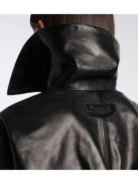 Opasaný orezané kožená bunda Balenciaga čierna
