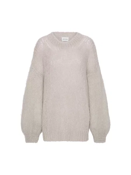 Sweter Americandreams wełniany z okrągłym dekoltem beżowy