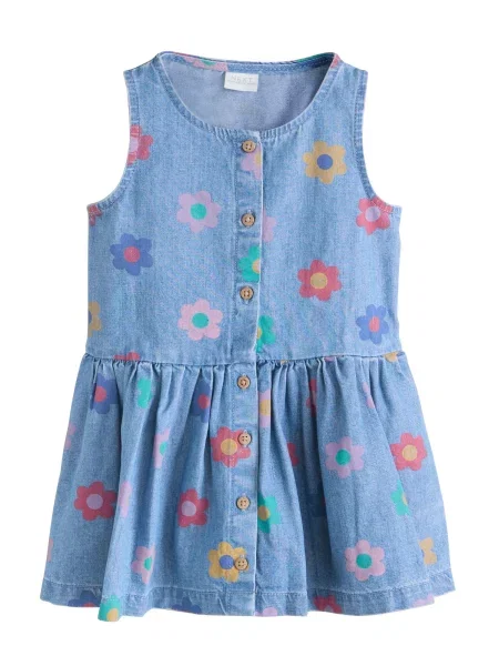 Next Rochie denim / galben / verde deschis / roz albastru
