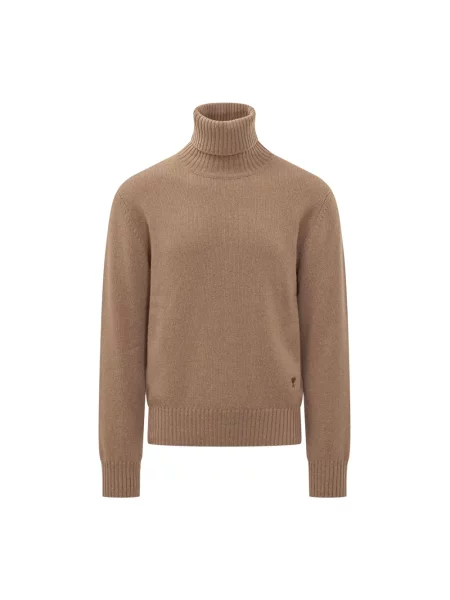 Sweter z golfem Ami Paris beżowy