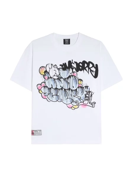 Bershka Majica TOM&JERRY pastelno modra / rumena / svetlo roza bela