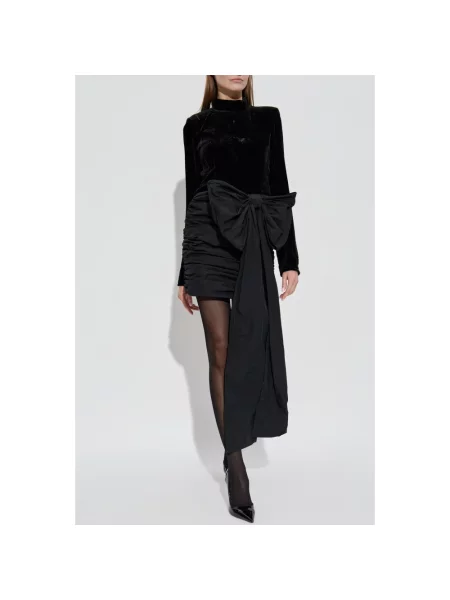 Aksamitna sukienka mini Rotate z kokardką garniturowa czarna