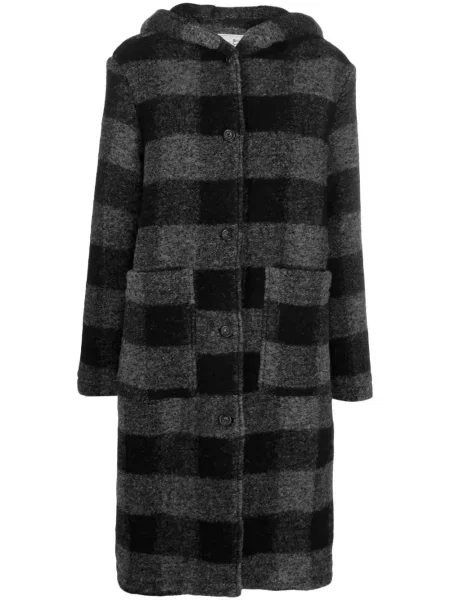 Palton Woolrich de lână în carouri cu glugă negru
