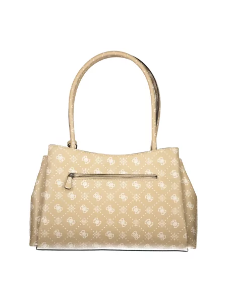 Shopperka Guess skórzana z logo beżowa