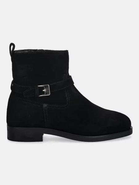 Σουέτ μπότες Tommy Hilfiger TH BUCKLE RIDING SUEDE BOOTIE γυναικείες μαύρο