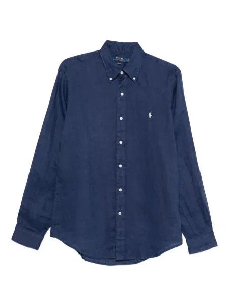 Długa koszula Polo Ralph Lauren w jodełkę jednorzędowa niebieska