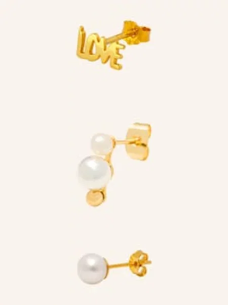 Lulu Copenhagen Zestaw 3 Sztuk Kolczyków Love gold białe