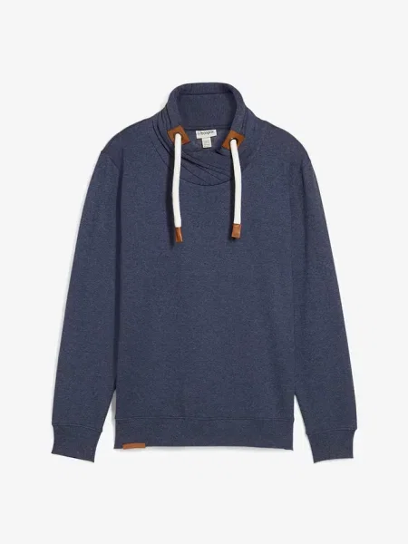 Bluza z szalowym kołnierzem z detalami z imitacji skóry niebieska