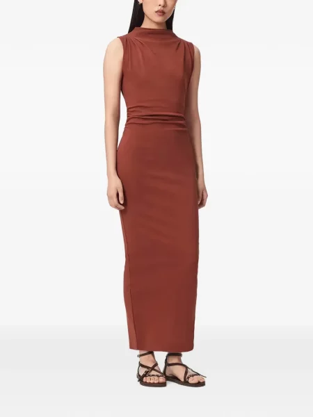 Rochie maxi Allsaints fără mâneci drapată maro