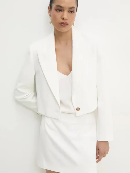 Късо сако с шал Answear Lab с едно копче с изчистен дизайн бяло
