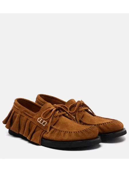 Pantofi loafer Jw Anderson din piele de căprioară cu volane maro