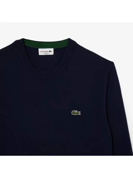 Lacoste Monochromatyczny Sweter Z Okrągłym Dekoltem granatowy