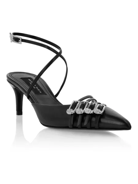 Czółenka Philipp Plein skórzana na niskim obcasie czarna