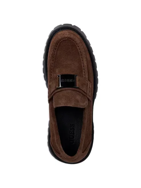 Szarvasbőr loafer Guess autogrammal barna