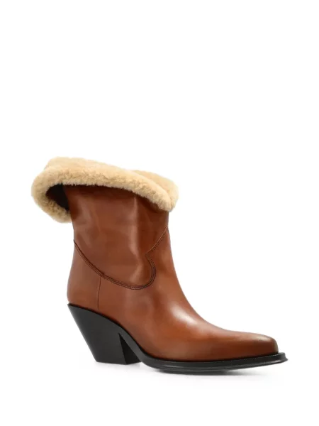 Cizme scurte Chloé din piele de oaie maro