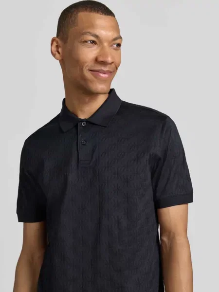 Koszulka polo o kroju nowoczesnym z fakturowanym wzorem model Roberto' Joop! Collection niebieska