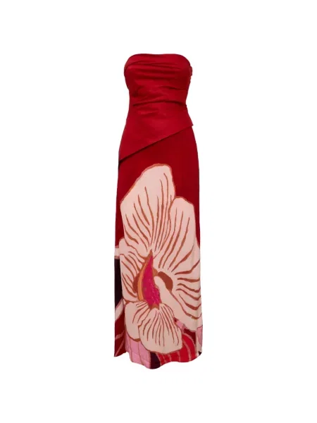 Rochie maxi Acler cu model floral cu imagine fără bretele roșu