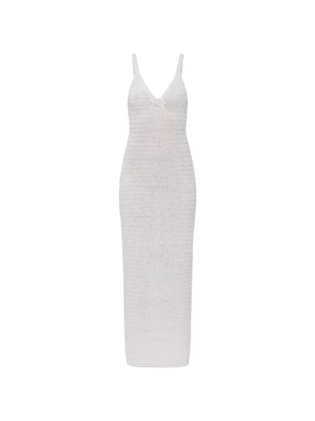 Rochie maxi Balmain tricotate cu decolteu în V alb