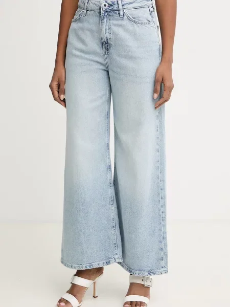 Guess jeansy wide leg niebieskie