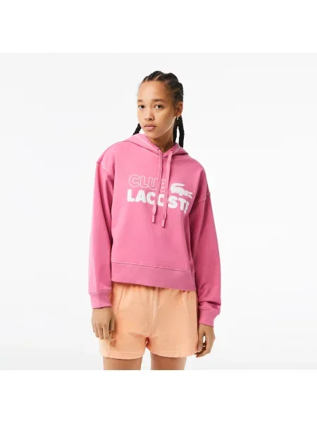 Lacoste Bluza Z Kapturem Z Nadrukiem Teksturowanym różowa