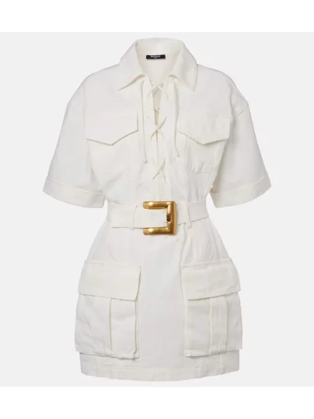Rochie tip cămașă Balmain de costum din canvas alb