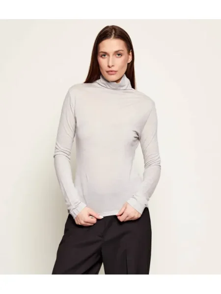 Bluză Boss Black de lână cu guler înalt negru