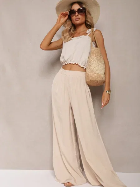 Pantaloni largi de vara cu în talie Philomen bej