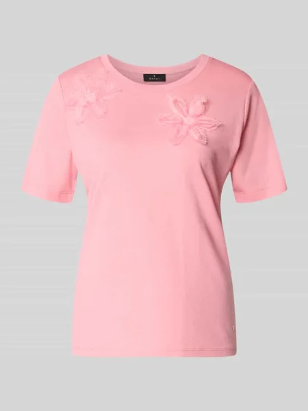 Krój regular fit t-shirt z kwiatowym ozdobnym obszyciem Monari