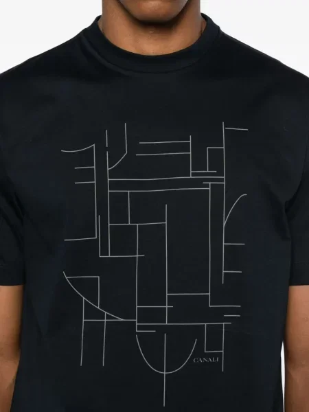Tricou Canali cu imagine cu imprimeu geometric albastru