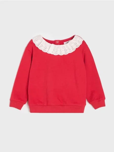 Sinsay mikina crewneck s ozdobným límečkem červená