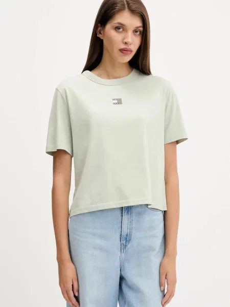 Тениска Tommy Jeans дамска зелено