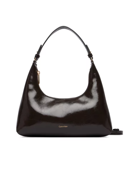 Τσάντα Calvin Klein Foil Logo Glossy Conv Shoulder B καφέ