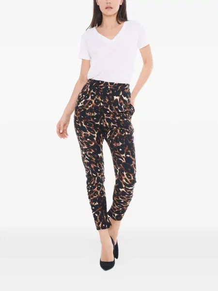 Pantaloni Tessitura cu imagine cu model leopard conici negru