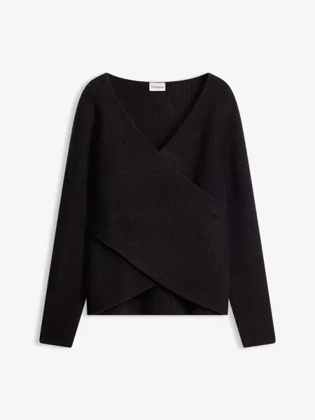Sweter kopertowy z dekoltem w serek czarny