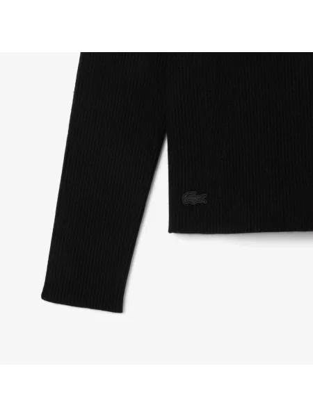 Lacoste Sweter Z Dzianiny Prążkowanej 3D Z Wysokim Dekoltem czarny