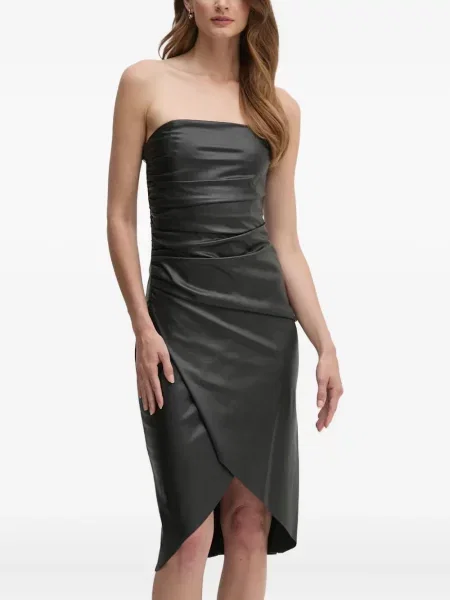 Rochie mini Sisley drapată fără bretele de costum negru