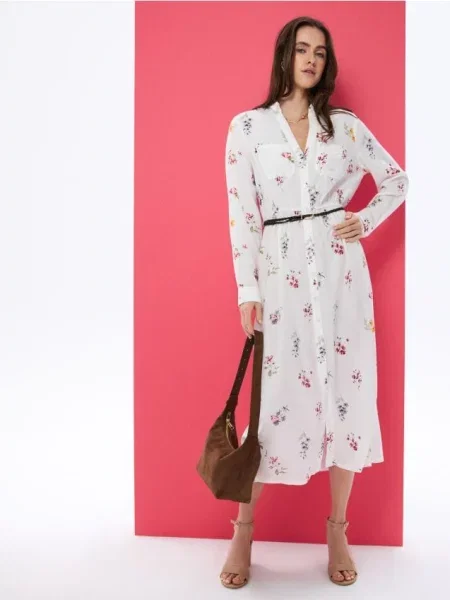 Сукня-рубашка міні з лляною сумішшю та квітковим принтом різнобарвний